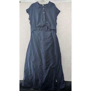 Old Navy Blue Waist-Defined Twist-Front Side Split Midi‎ Shirt Dress Size 2X